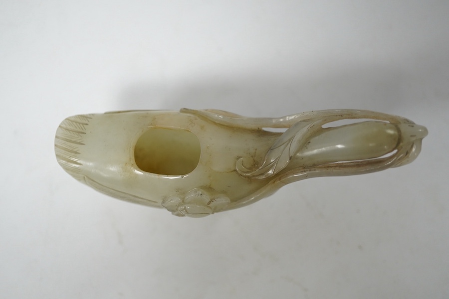 A Chinese pale celadon jade ‘duck’ brushwasher, possibly 17th/18th century